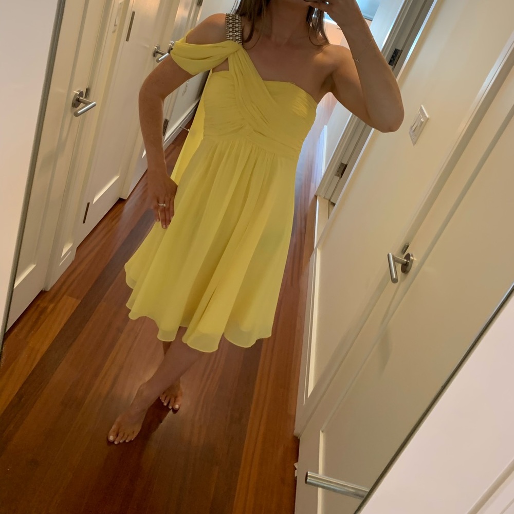 Oleg Cassini one shoulder yellow dress
